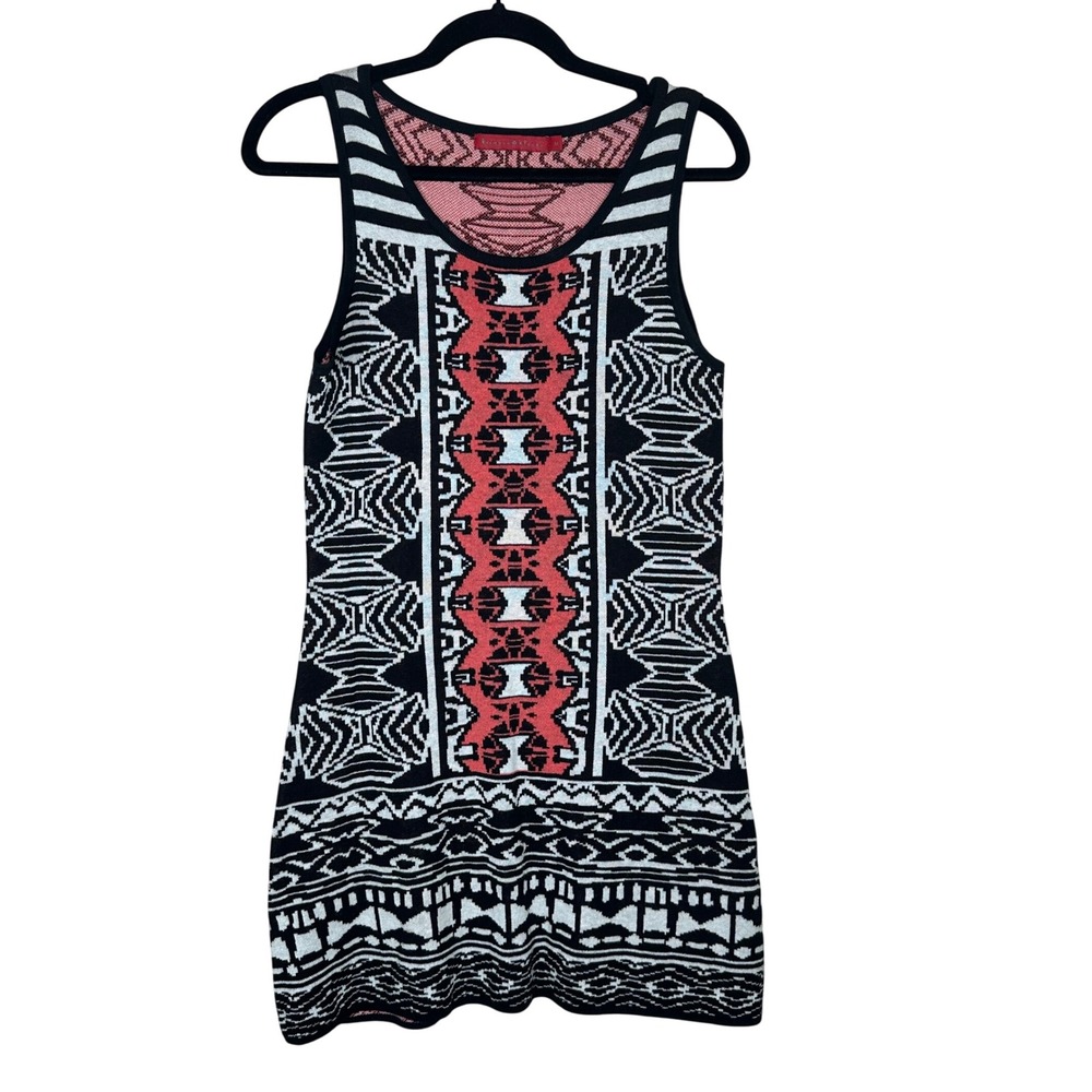 KRIMSON KLOVER Sleeveless Knit Dress Geometric Pattern Coral‎ Black White M